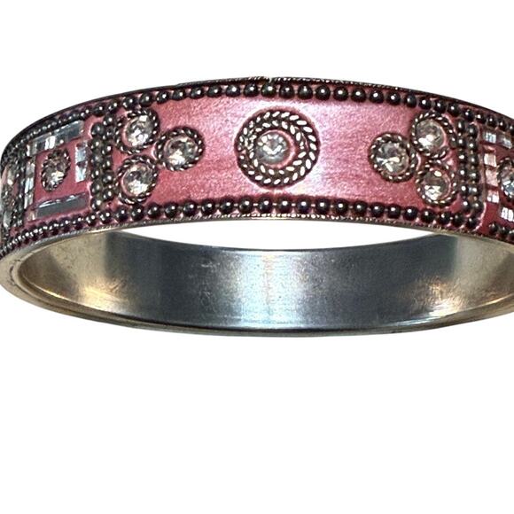 Pink Silver Tone Crystal Cuff Bracelet 7.5” Mirrored Beads Boho Glam - Picture 4 of 7